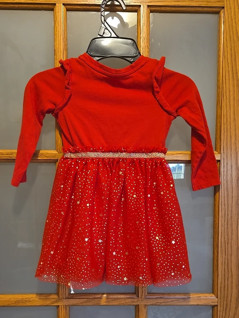 Cat & Jack Red Glitter Holiday Tulle Dress Size 3t Stars Girls Toddler